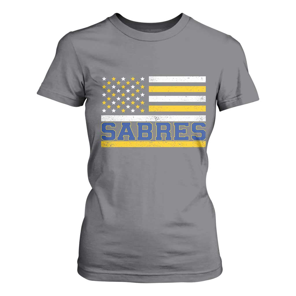Retro Patriotic Sabres Name Pride American Flag T Shirt For Women Distressed Sports Fan Graphic TS02 Charcoal Print Your Wear