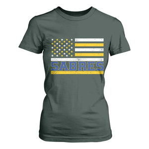 Retro Patriotic Sabres Name Pride American Flag T Shirt For Women Distressed Sports Fan Graphic TS02 Dark Forest Green Print Your Wear