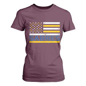 Retro Patriotic Sabres Name Pride American Flag T Shirt For Women Distressed Sports Fan Graphic TS02 Maroon Print Your Wear