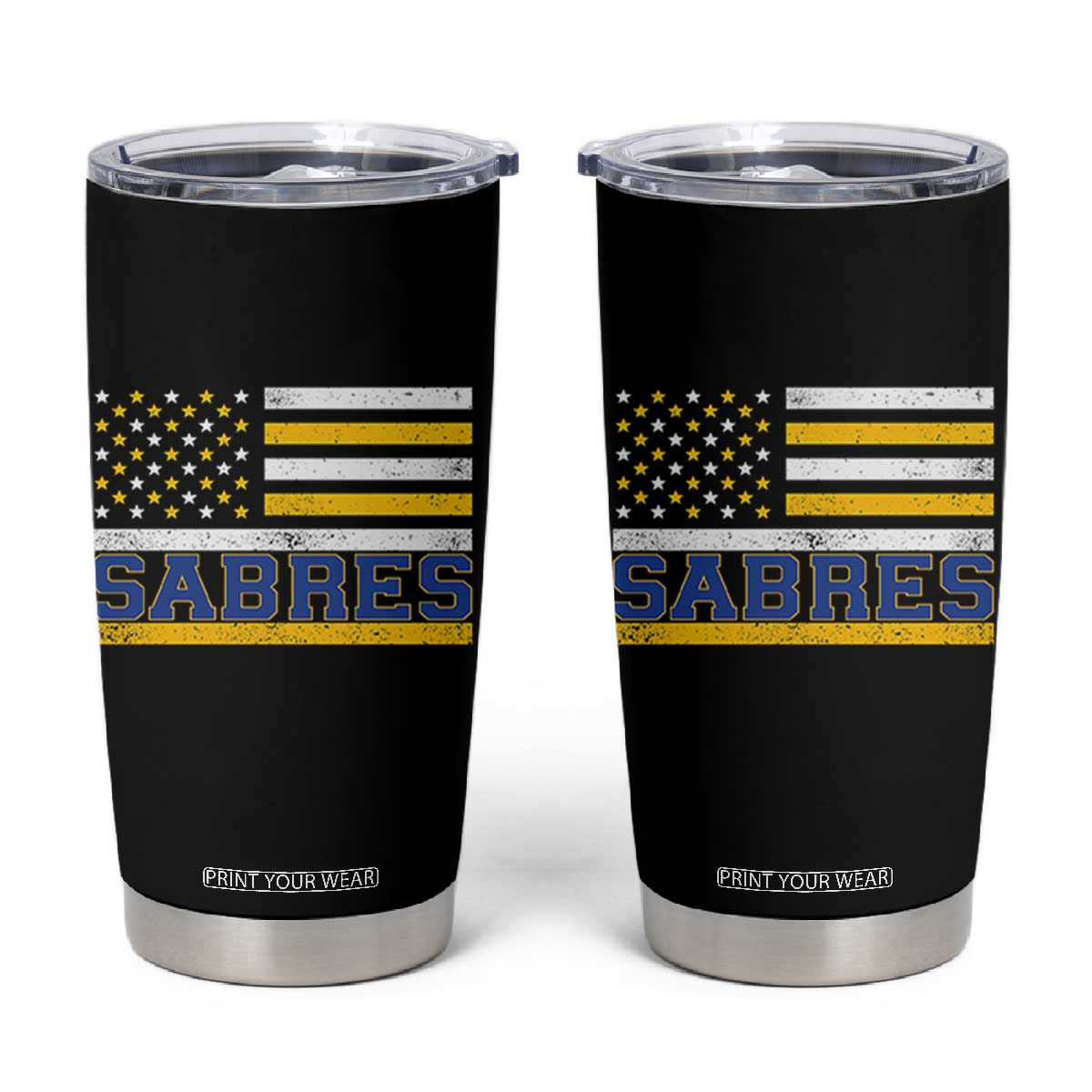 Retro Patriotic Sabres Name Pride American Flag Tumbler Cup Distressed Sports Fan Graphic TS02 Black Print Your Wear