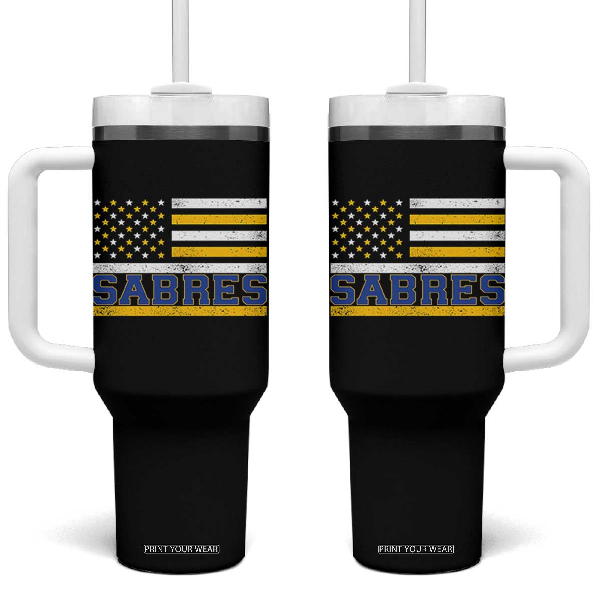 Retro Patriotic Sabres Name Pride American Flag Tumbler With Handle Distressed Sports Fan Graphic TS02 One Size: 40 oz Black Print Your Wear