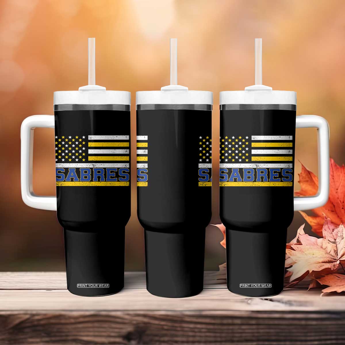 Retro Patriotic Sabres Name Pride American Flag Tumbler With Handle Distressed Sports Fan Graphic TS02 Print Your Wear
