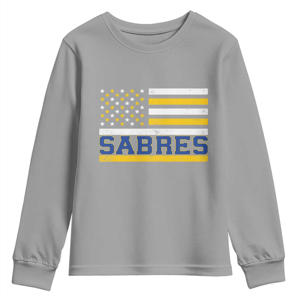 Retro Patriotic Sabres Name Pride American Flag Youth Sweatshirt Distressed Sports Fan Graphic TS02 Sport Gray Print Your Wear