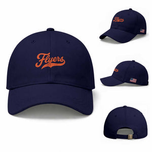 Vintage Flyers Name Script Style Baseball Cap Retro Distressed Tailgate Spirit Sports Fan TS02 Baseball Cap Universal Fit Dark Blue Print Your Wear