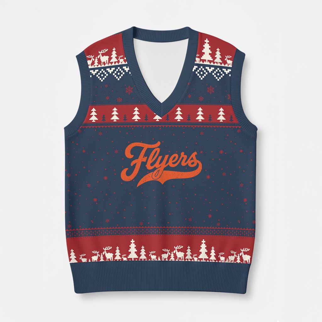 Vintage Flyers Name Script Style V-Neck Knit Sweater Vest Retro Distressed Tailgate Spirit Sports Fan TS02 Navy Red Print Your Wear