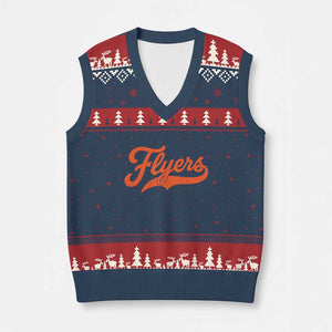 Vintage Flyers Name Script Style V-Neck Knit Sweater Vest Retro Distressed Tailgate Spirit Sports Fan TS02 Navy Red Print Your Wear