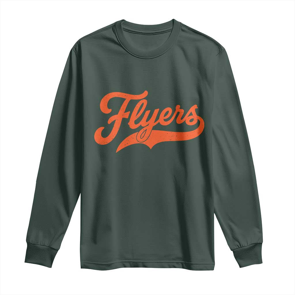 Vintage Flyers Name Script Style Long Sleeve Shirt Retro Distressed Tailgate Spirit Sports Fan TS02 Dark Forest Green Print Your Wear