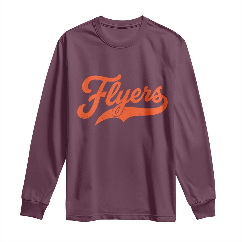 Vintage Flyers Name Script Style Long Sleeve Shirt Retro Distressed Tailgate Spirit Sports Fan TS02 Maroon Print Your Wear