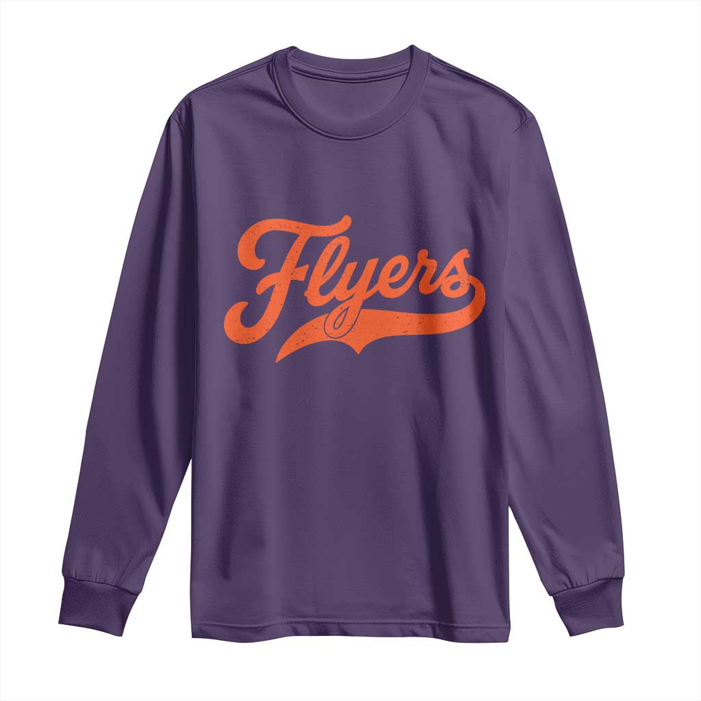 Vintage Flyers Name Script Style Long Sleeve Shirt Retro Distressed Tailgate Spirit Sports Fan TS02 Purple Print Your Wear