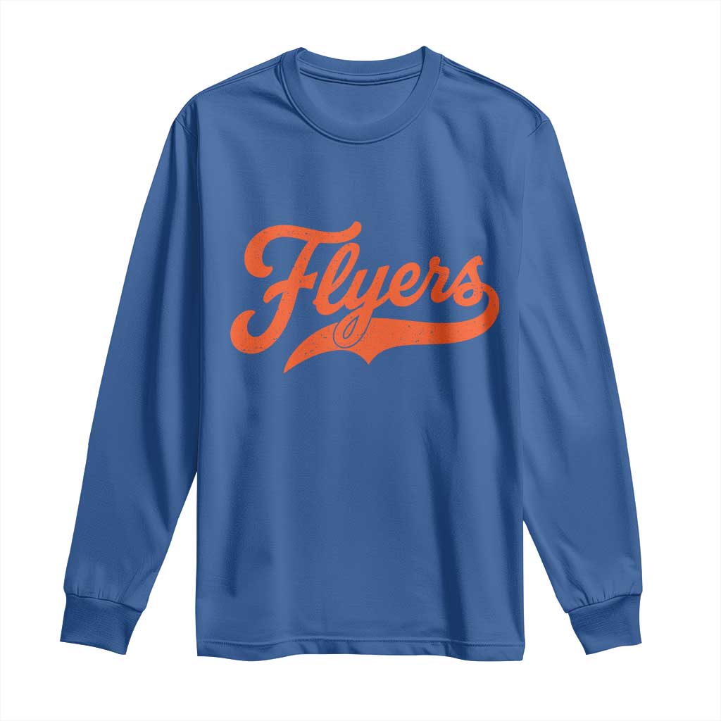 Vintage Flyers Name Script Style Long Sleeve Shirt Retro Distressed Tailgate Spirit Sports Fan TS02 Royal Blue Print Your Wear