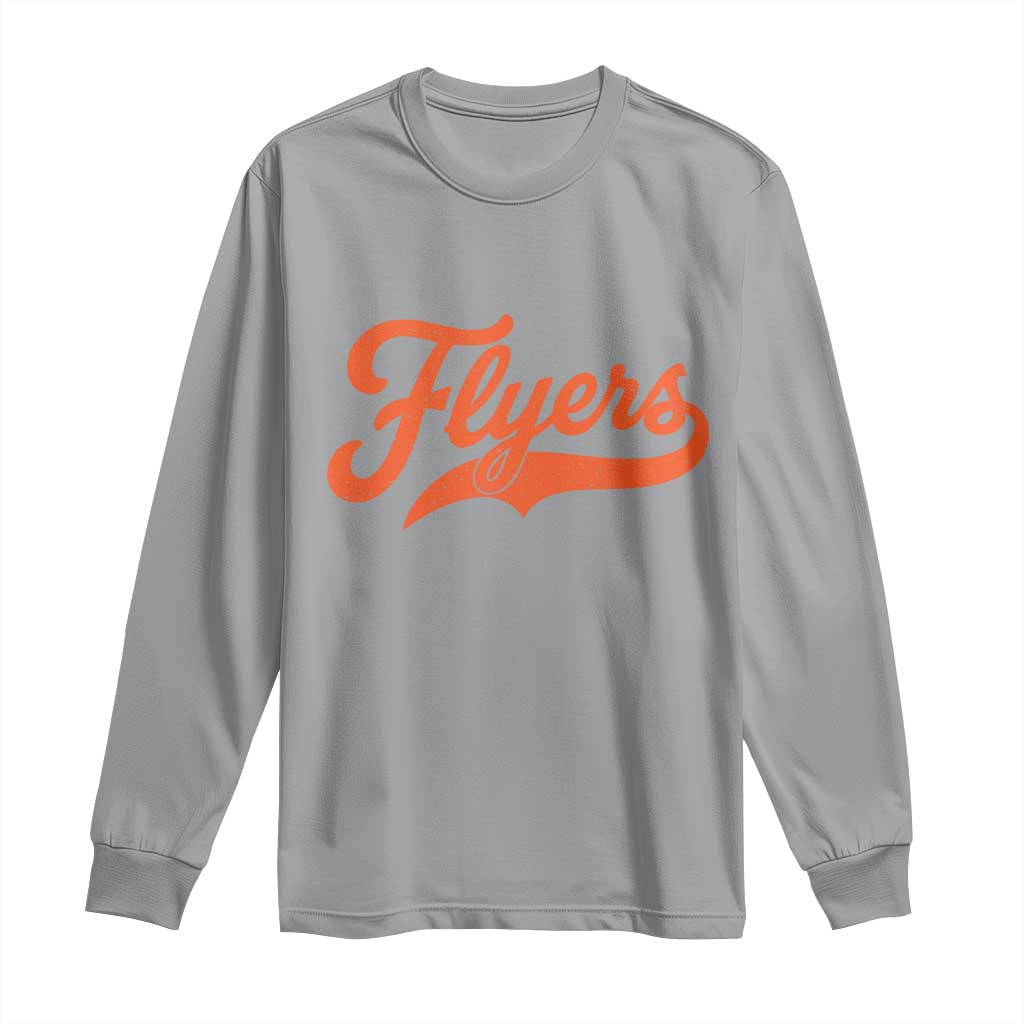 Vintage Flyers Name Script Style Long Sleeve Shirt Retro Distressed Tailgate Spirit Sports Fan TS02 Sport Gray Print Your Wear