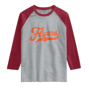 Vintage Flyers Name Script Style Raglan Shirt Retro Distressed Tailgate Spirit Sports Fan TS02 Heather Gray Heather Red Print Your Wear