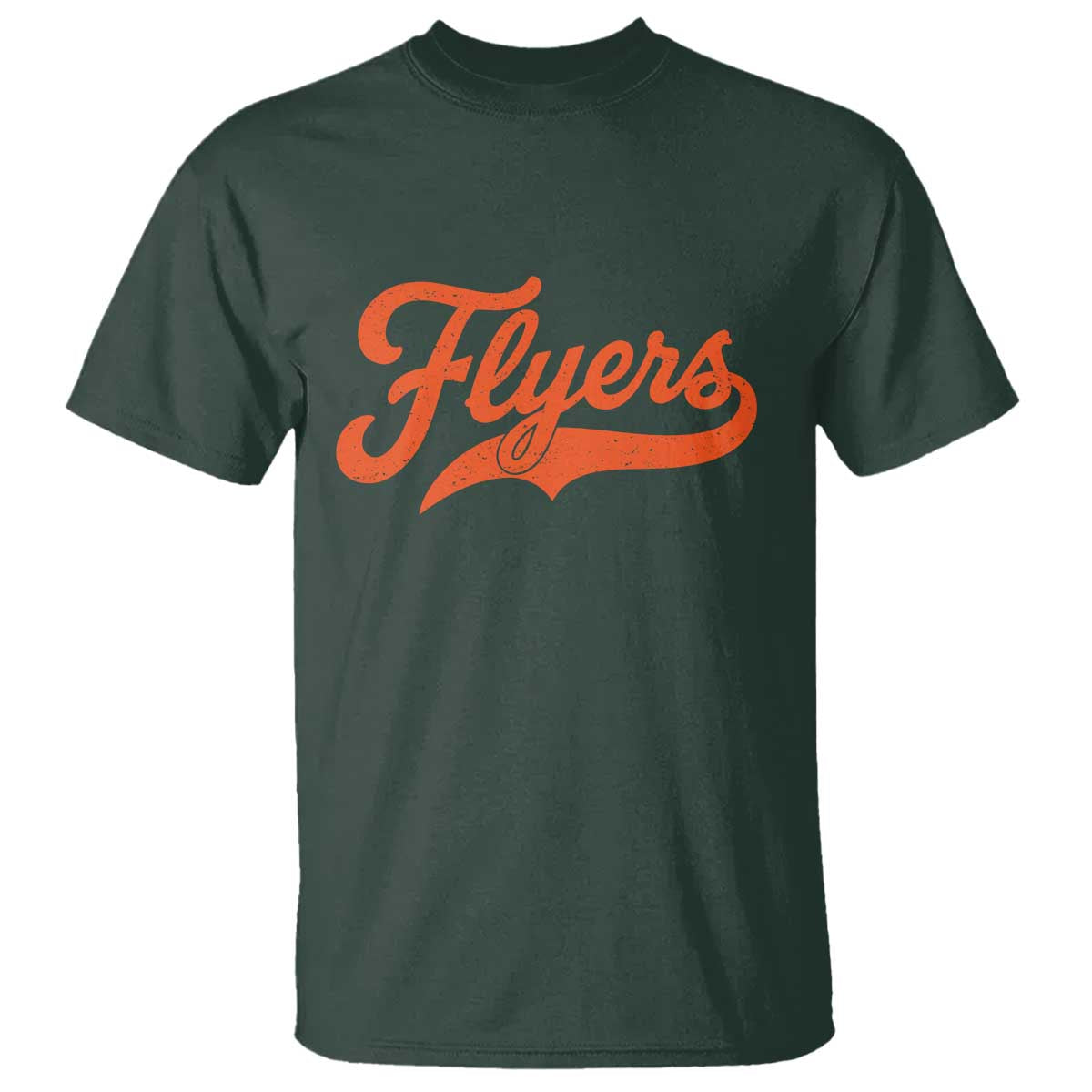 Vintage Flyers Name Script Style T Shirt Retro Distressed Tailgate Spirit Sports Fan TS02 Dark Forest Green Print Your Wear