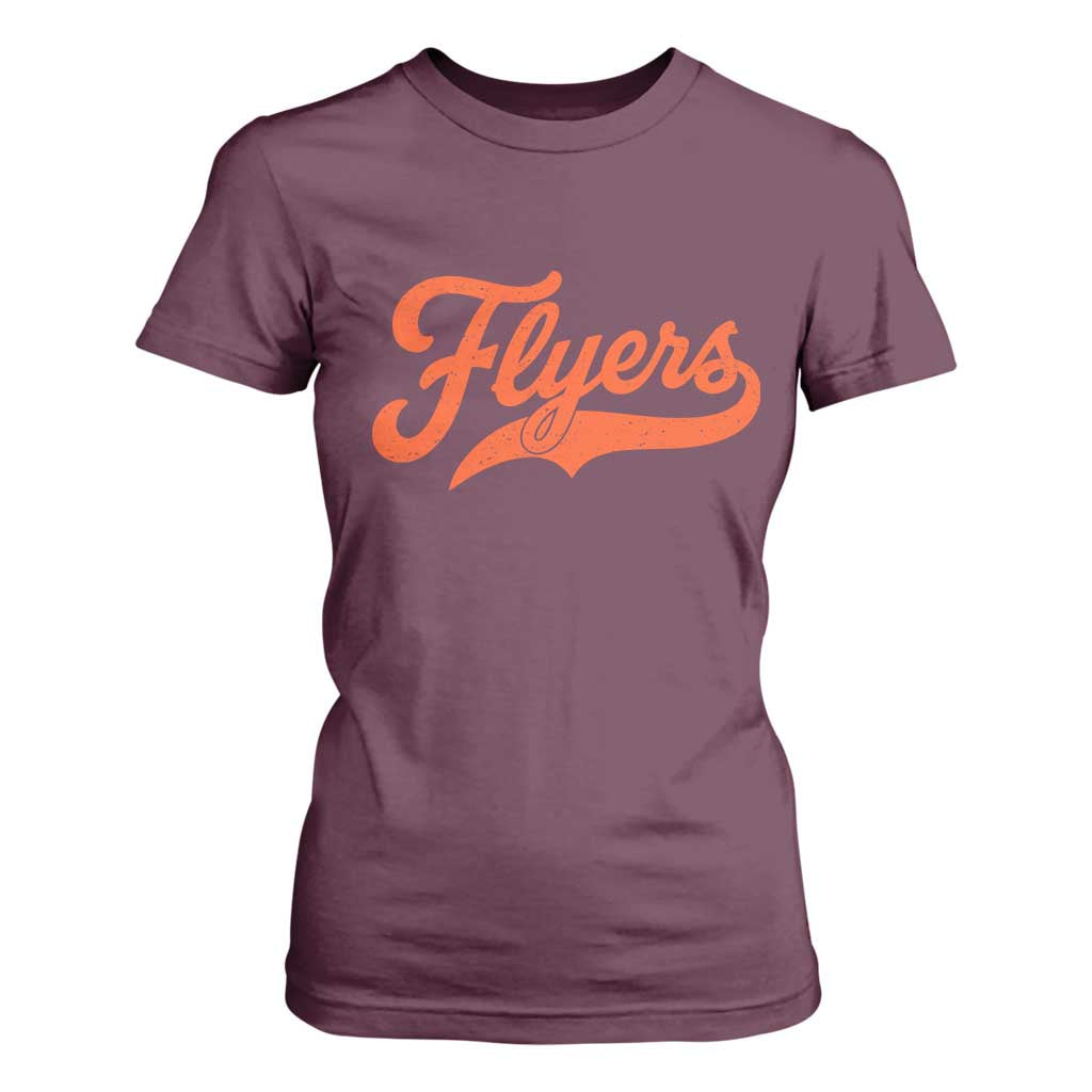 Vintage Flyers Name Script Style T Shirt For Women Retro Distressed Tailgate Spirit Sports Fan TS02 Maroon Print Your Wear