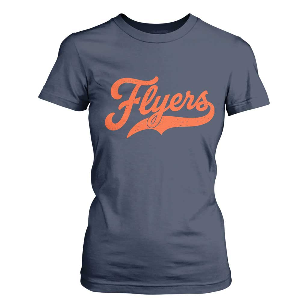 Vintage Flyers Name Script Style T Shirt For Women Retro Distressed Tailgate Spirit Sports Fan TS02 Navy Print Your Wear