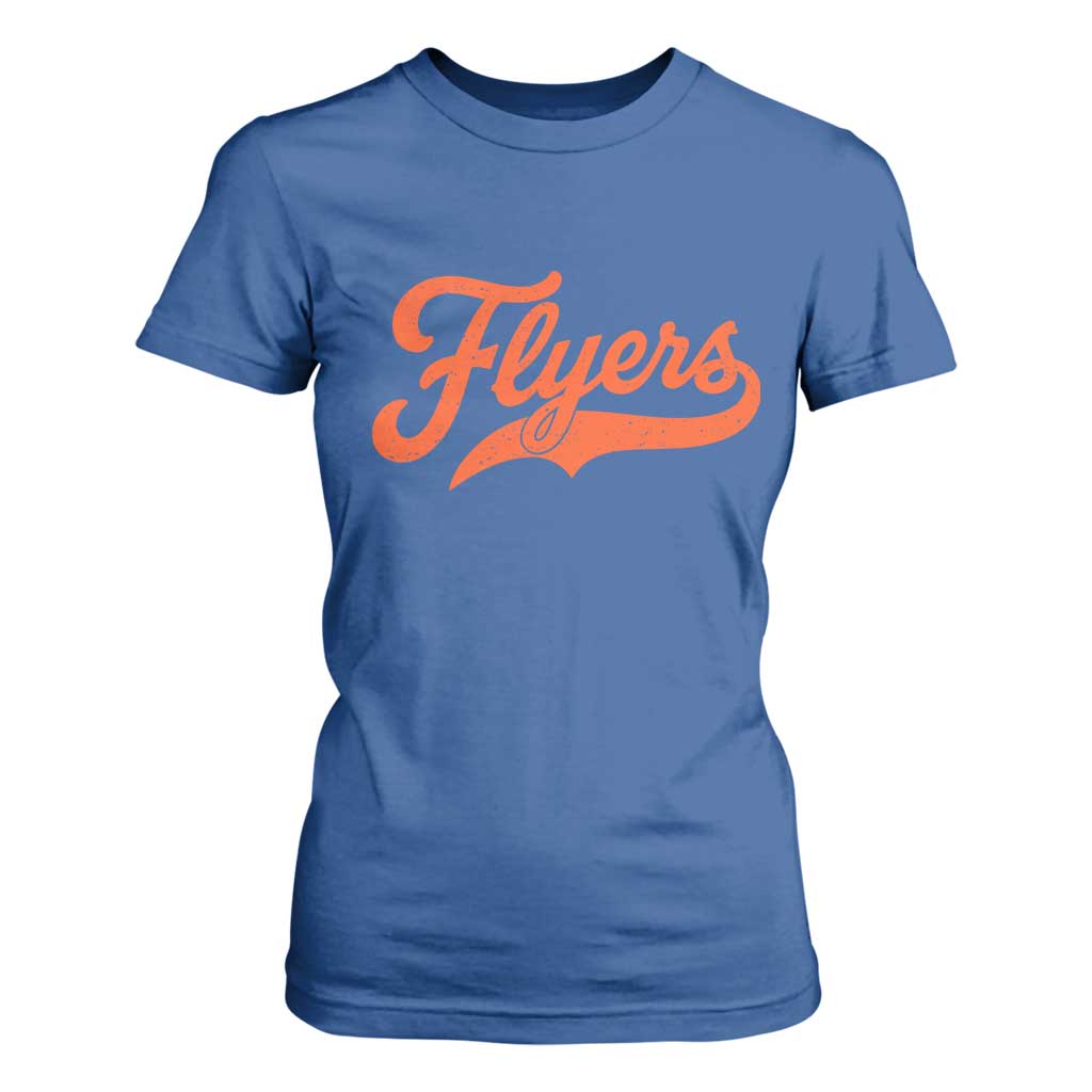 Vintage Flyers Name Script Style T Shirt For Women Retro Distressed Tailgate Spirit Sports Fan TS02 Royal Blue Print Your Wear