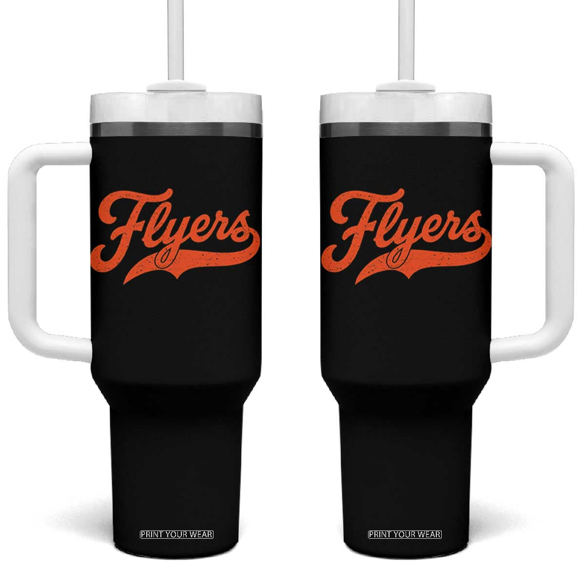 Vintage Flyers Name Script Style Tumbler With Handle Retro Distressed Tailgate Spirit Sports Fan TS02 One Size: 40 oz Black Print Your Wear