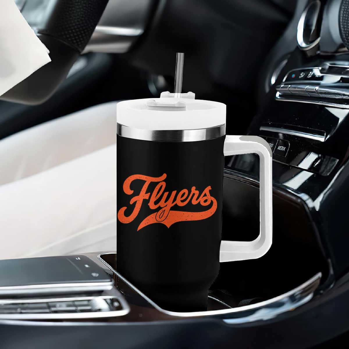 Vintage Flyers Name Script Style Tumbler With Handle Retro Distressed Tailgate Spirit Sports Fan TS02 Print Your Wear