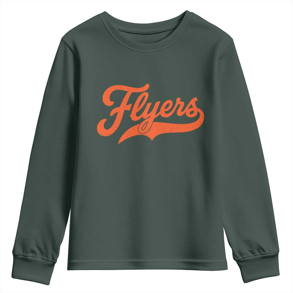 Vintage Flyers Name Script Style Youth Sweatshirt Retro Distressed Tailgate Spirit Sports Fan TS02 Dark Forest Green Print Your Wear