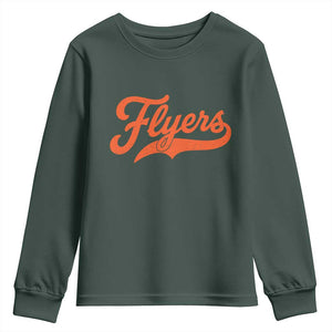 Vintage Flyers Name Script Style Youth Sweatshirt Retro Distressed Tailgate Spirit Sports Fan TS02 Dark Forest Green Print Your Wear
