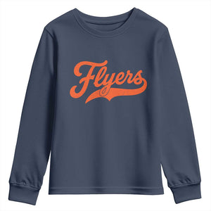 Vintage Flyers Name Script Style Youth Sweatshirt Retro Distressed Tailgate Spirit Sports Fan TS02 Navy Print Your Wear