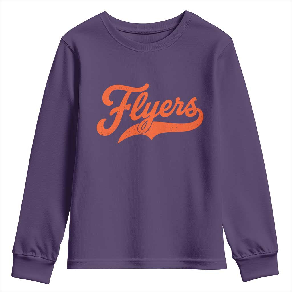 Vintage Flyers Name Script Style Youth Sweatshirt Retro Distressed Tailgate Spirit Sports Fan TS02 Purple Print Your Wear