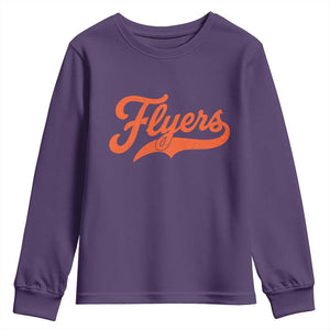 Vintage Flyers Name Script Style Youth Sweatshirt Retro Distressed Tailgate Spirit Sports Fan TS02 Purple Print Your Wear