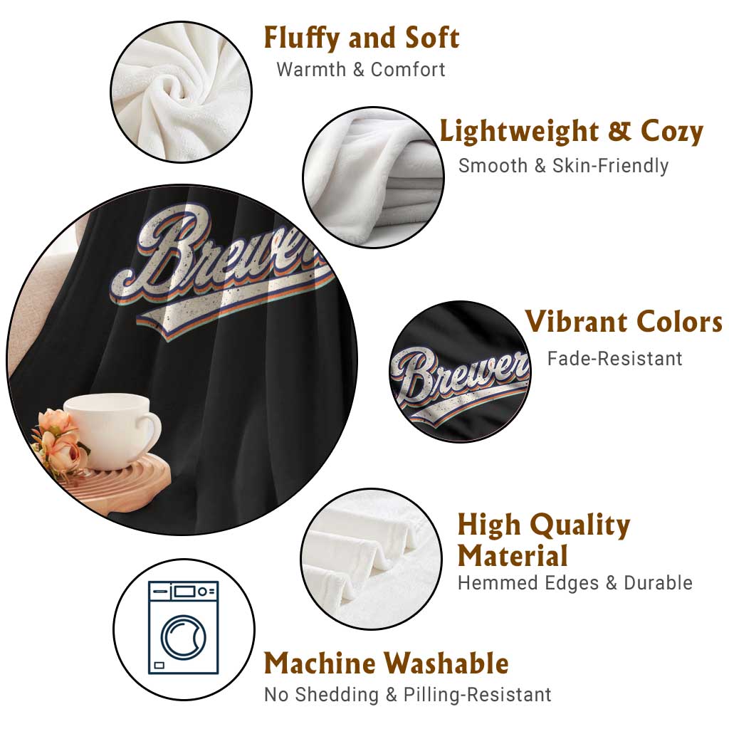 Vintage 70s Brewers Name Script Style Throw Blanket Retro Distressed Tailgate Spirit Sports Fan TS02 Print Your Wear