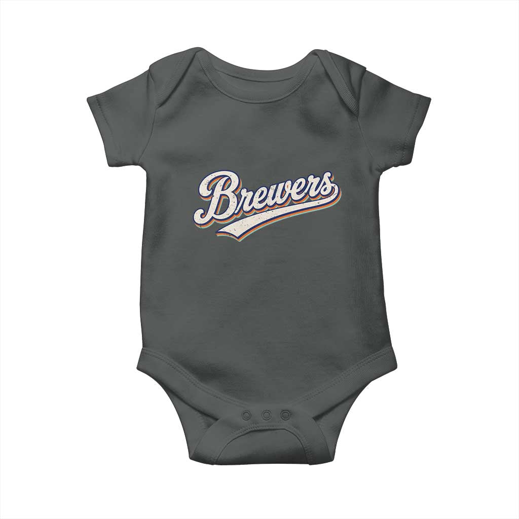 Vintage 70s Brewers Name Script Style Baby Onesie Retro Distressed Tailgate Spirit Sports Fan TS02 Dark Heather Print Your Wear