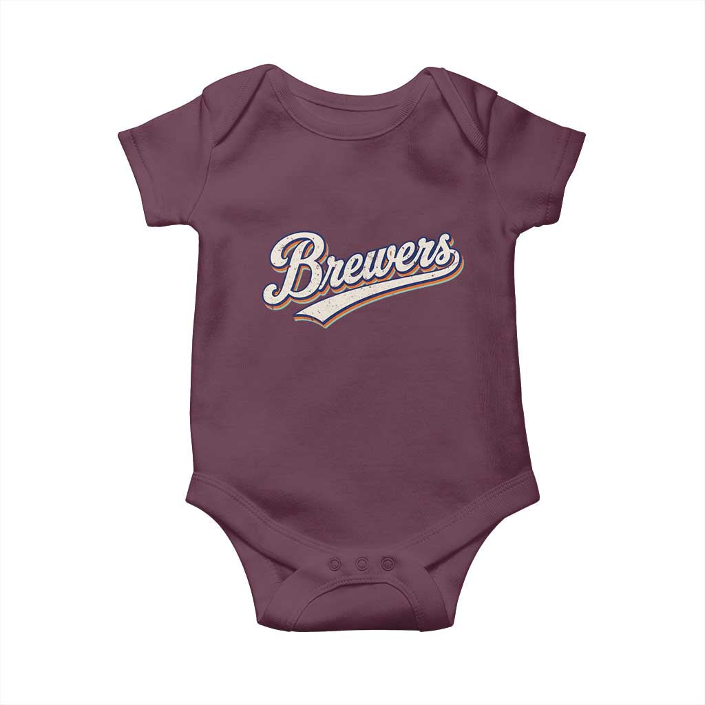 Vintage 70s Brewers Name Script Style Baby Onesie Retro Distressed Tailgate Spirit Sports Fan TS02 Maroon Print Your Wear