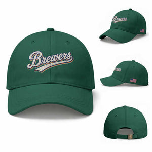 Vintage 70s Brewers Name Script Style Baseball Cap Retro Distressed Tailgate Spirit Sports Fan TS02 Baseball Cap Universal Fit Irish Green Print Your Wear