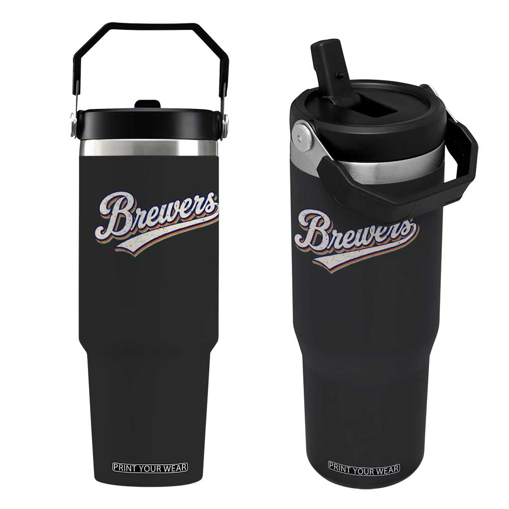 Vintage 70s Brewers Name Script Style Flip Straw Tumbler Retro Distressed Tailgate Spirit Sports Fan TS02 One Size: 30 oz Black Print Your Wear