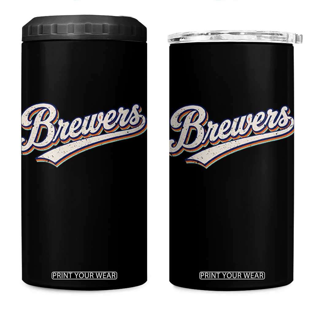 Vintage 70s Brewers Name Script Style 4 in 1 Can Cooler Tumbler Retro Distressed Tailgate Spirit Sports Fan TS02 One Size: 16 oz Black Print Your Wear