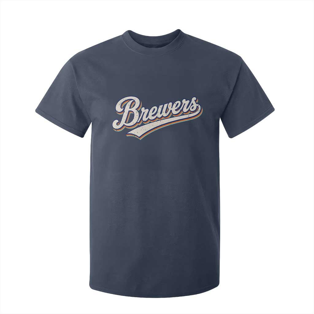 Vintage 70s Brewers Name Script Style T Shirt For Kid Retro Distressed Tailgate Spirit Sports Fan TS02 Navy Print Your Wear