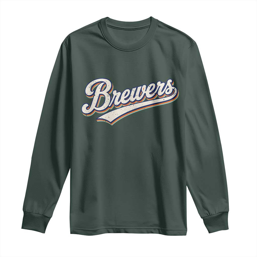 Vintage 70s Brewers Name Script Style Long Sleeve Shirt Retro Distressed Tailgate Spirit Sports Fan TS02 Dark Forest Green Print Your Wear