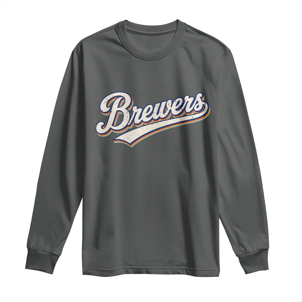 Vintage 70s Brewers Name Script Style Long Sleeve Shirt Retro Distressed Tailgate Spirit Sports Fan TS02 Dark Heather Print Your Wear