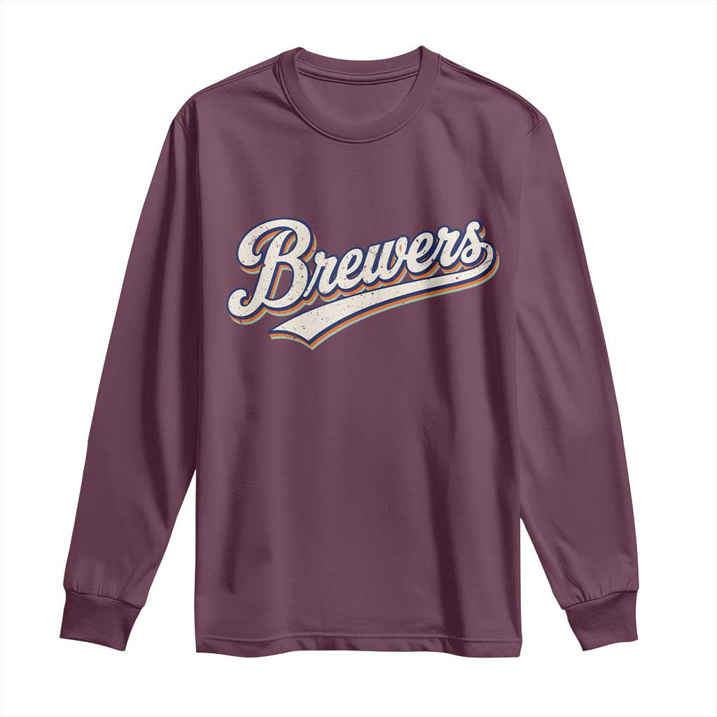 Vintage 70s Brewers Name Script Style Long Sleeve Shirt Retro Distressed Tailgate Spirit Sports Fan TS02 Maroon Print Your Wear