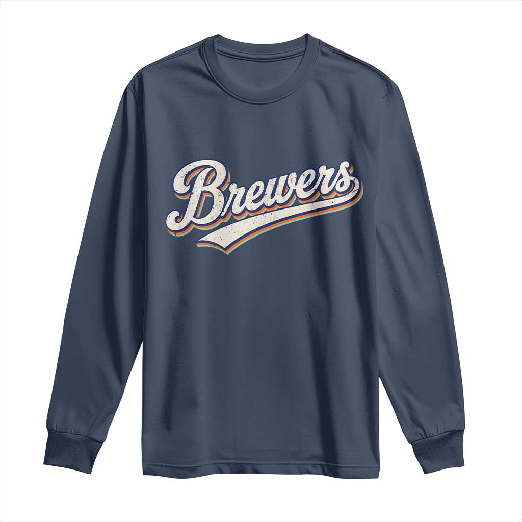 Vintage 70s Brewers Name Script Style Long Sleeve Shirt Retro Distressed Tailgate Spirit Sports Fan TS02 Navy Print Your Wear