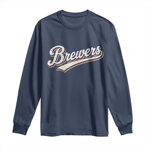 Vintage 70s Brewers Name Script Style Long Sleeve Shirt Retro Distressed Tailgate Spirit Sports Fan TS02 Navy Print Your Wear