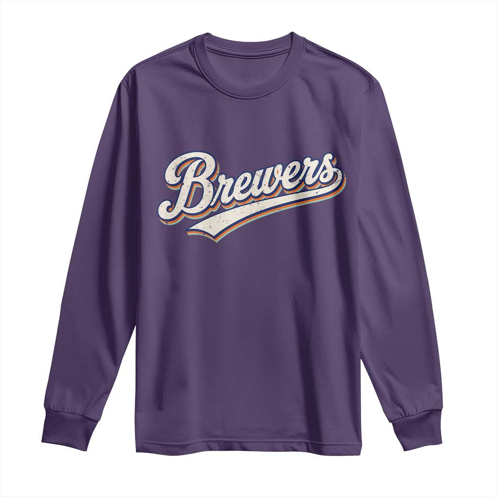 Vintage 70s Brewers Name Script Style Long Sleeve Shirt Retro Distressed Tailgate Spirit Sports Fan TS02 Purple Print Your Wear