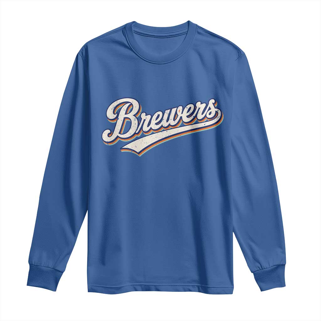 Vintage 70s Brewers Name Script Style Long Sleeve Shirt Retro Distressed Tailgate Spirit Sports Fan TS02 Royal Blue Print Your Wear