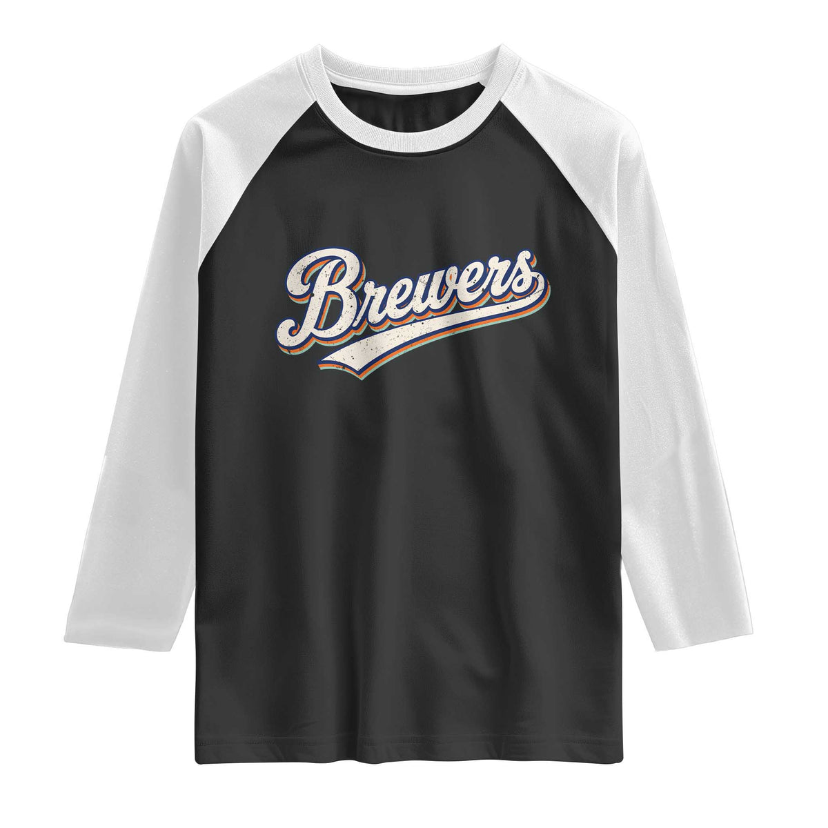 Vintage 70s Brewers Name Script Style Raglan Shirt Retro Distressed Tailgate Spirit Sports Fan TS02 Black White Print Your Wear