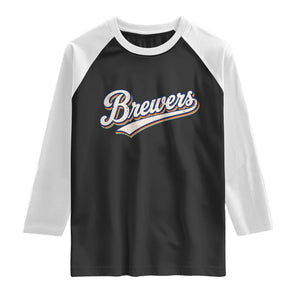 Vintage 70s Brewers Name Script Style Raglan Shirt Retro Distressed Tailgate Spirit Sports Fan TS02 Black White Print Your Wear
