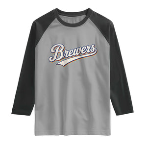 Vintage 70s Brewers Name Script Style Raglan Shirt Retro Distressed Tailgate Spirit Sports Fan TS02 Sport Gray Black Print Your Wear