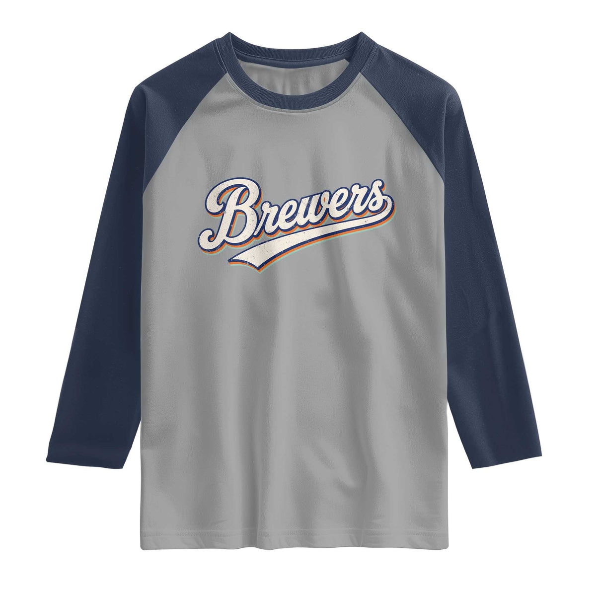 Vintage 70s Brewers Name Script Style Raglan Shirt Retro Distressed Tailgate Spirit Sports Fan TS02 Sport Gray Navy Print Your Wear