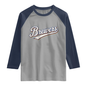 Vintage 70s Brewers Name Script Style Raglan Shirt Retro Distressed Tailgate Spirit Sports Fan TS02 Sport Gray Navy Print Your Wear