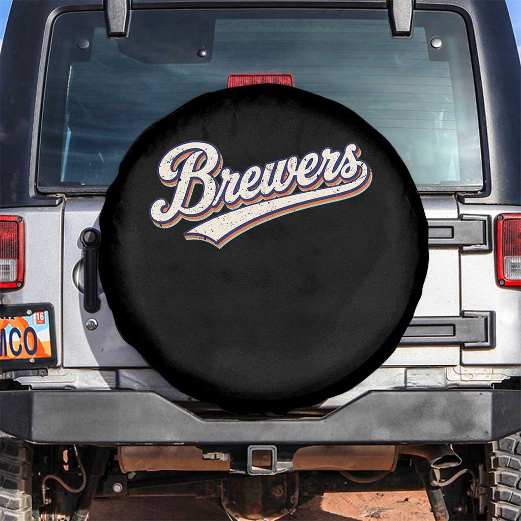 Vintage 70s Brewers Name Script Style Spare Tire Cover Retro Distressed Tailgate Spirit Sports Fan TS02 No hole Black Print Your Wear