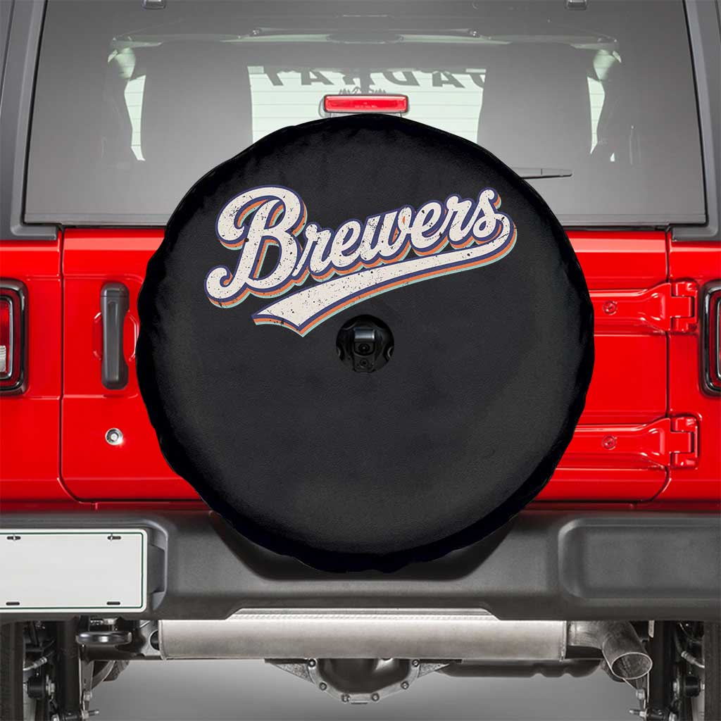 Vintage 70s Brewers Name Script Style Spare Tire Cover Retro Distressed Tailgate Spirit Sports Fan TS02 Black Print Your Wear