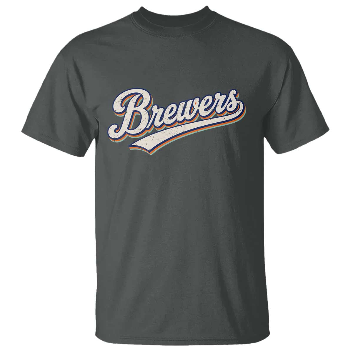 Vintage 70s Brewers Name Script Style T Shirt Retro Distressed Tailgate Spirit Sports Fan TS02 Dark Heather Print Your Wear