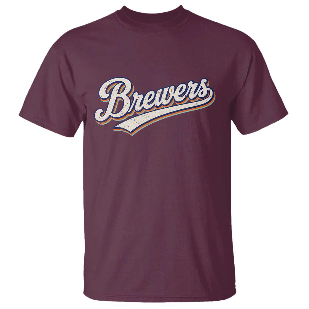 Vintage 70s Brewers Name Script Style T Shirt Retro Distressed Tailgate Spirit Sports Fan TS02 Maroon Print Your Wear